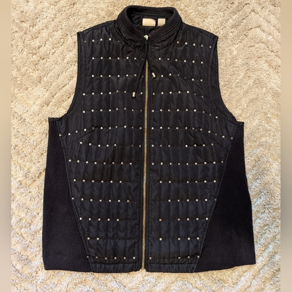 Chico's Women's Quilted Black Sequin Full Zip Winter Vest Size XL